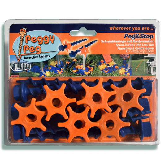 Piquet de tente vissable Peg&Stop Small (P&S S) 16cm • Pack de 6 (PP01) • pour toutes les platines d'ancrage