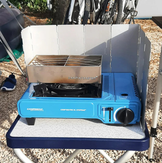 CAMP-A-TOASTER® en Acier Inoxydable • Article à L'unité• Le Meilleur Grille-Pain de Camping 2 Tranches pour Cuisinières à Gaz