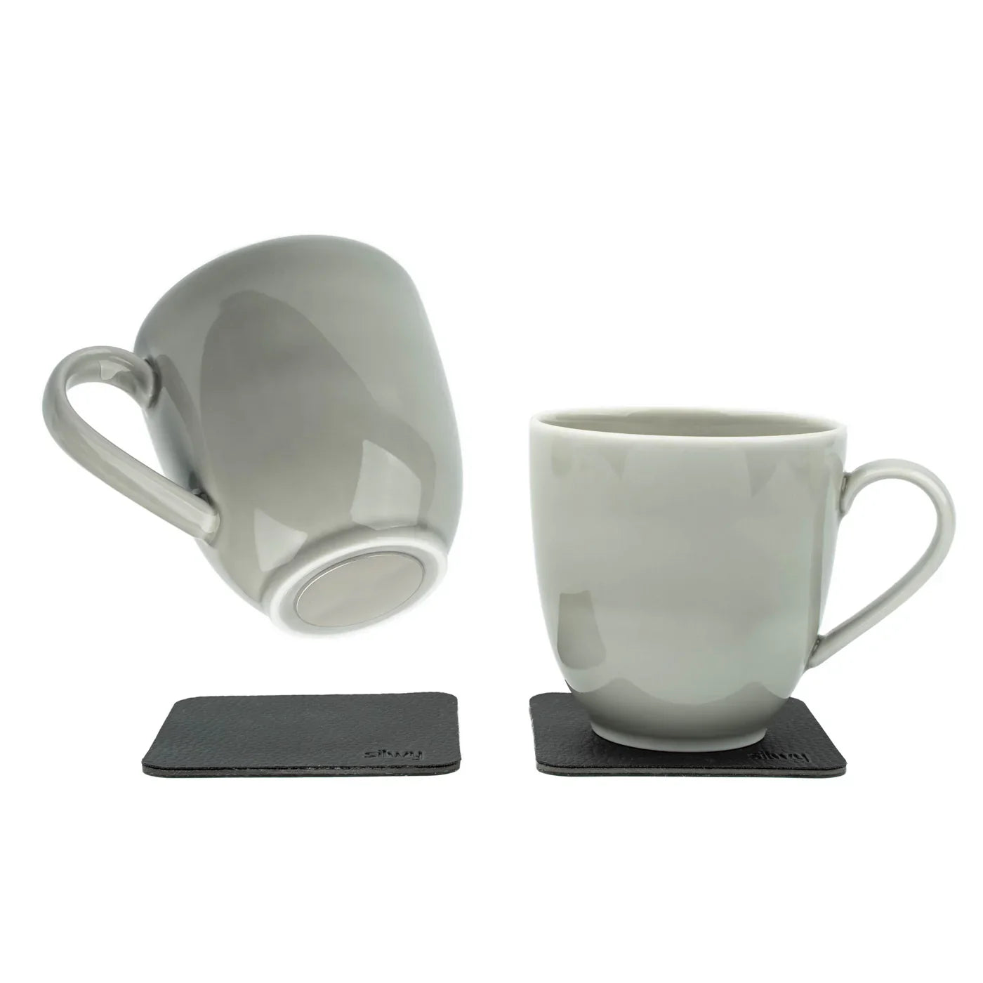 Two Grey Print-Free Porcelain Mugs