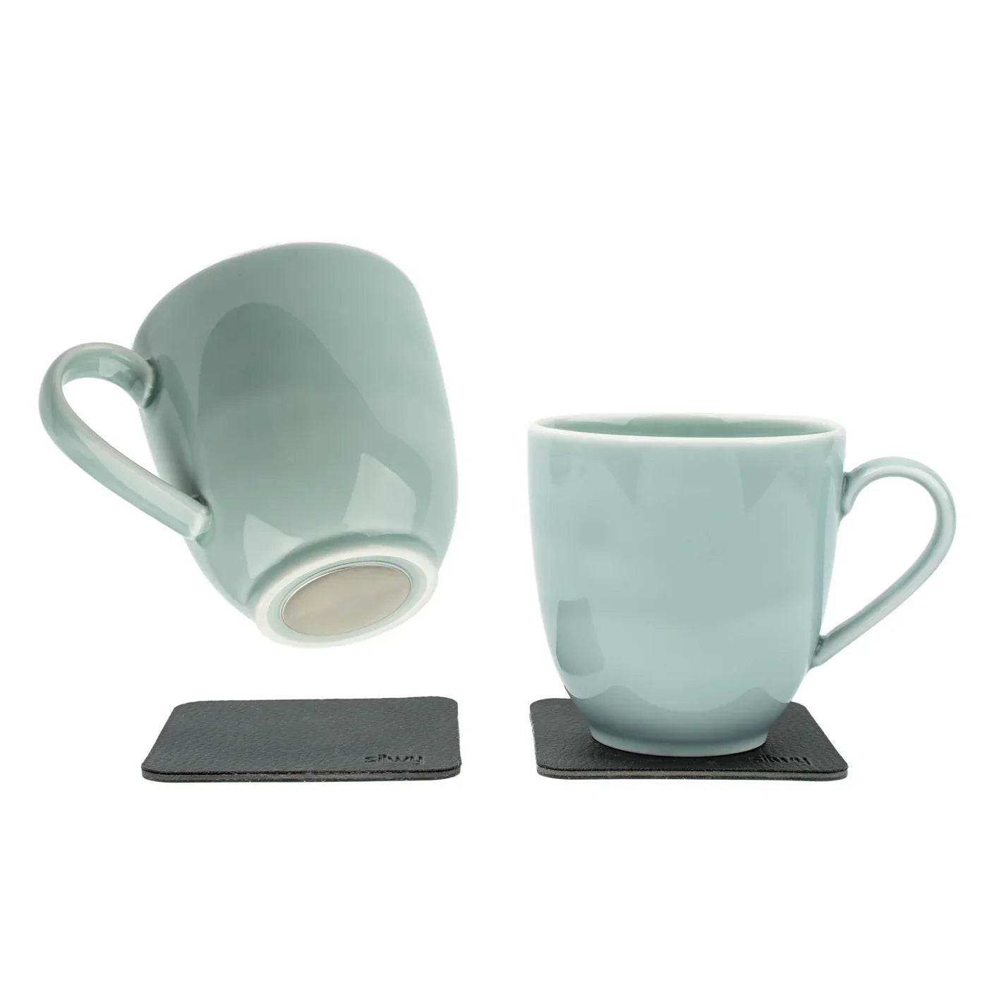 Two Cyan Print-Free Porcelain Mugs