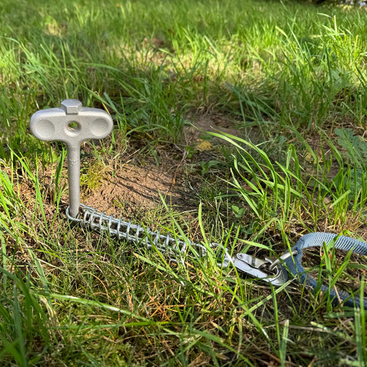 PetPeg 2.0 • Pièce individuelle (HP63) • Ancrage au sol en acier inoxydable avec amortisseur pour animaux jusqu'à 45 kg