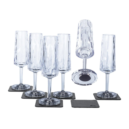 Six Transparent Magnetic Drinking Champagne Glasses