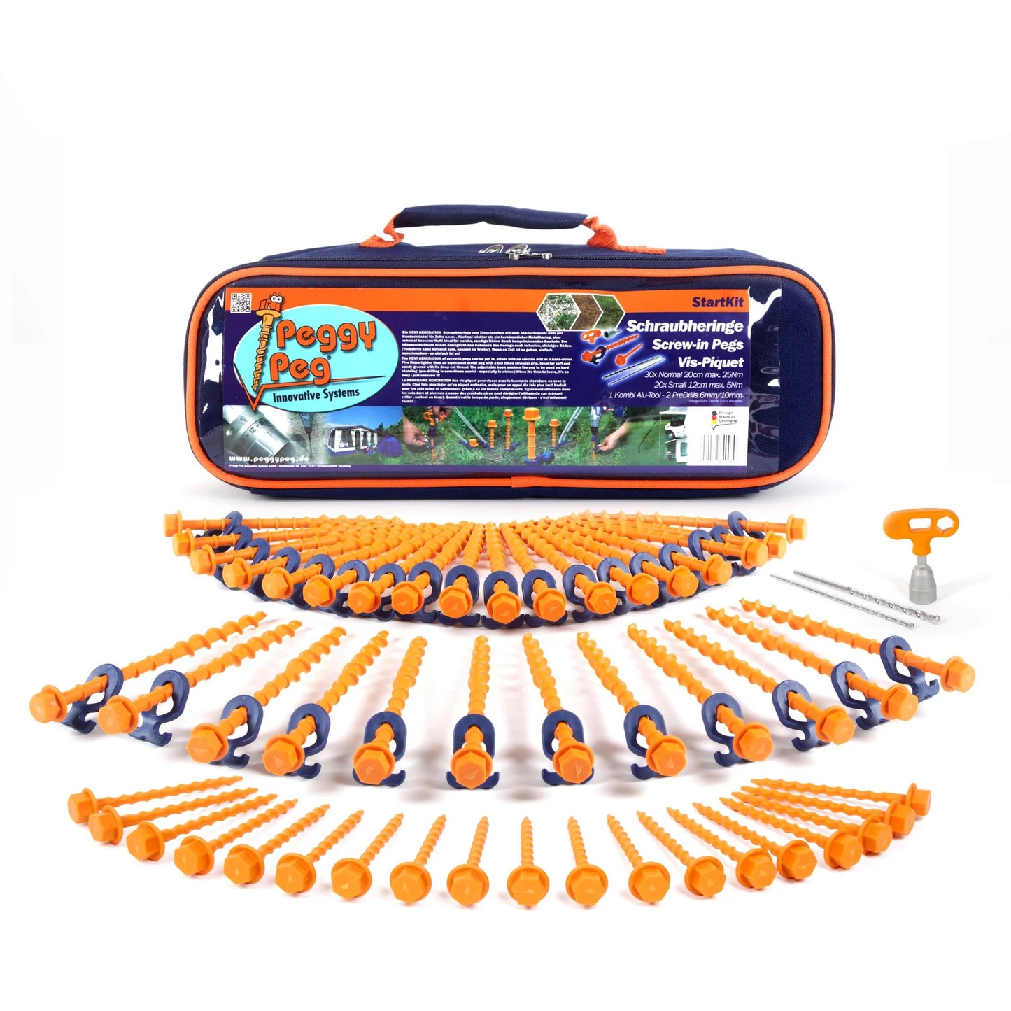 Peggy Peg StartKit • Set inkl. Tasche (PP03) • 50 Schrauben und Zubehör für alle Zelte und Caravan-Vorzelte
