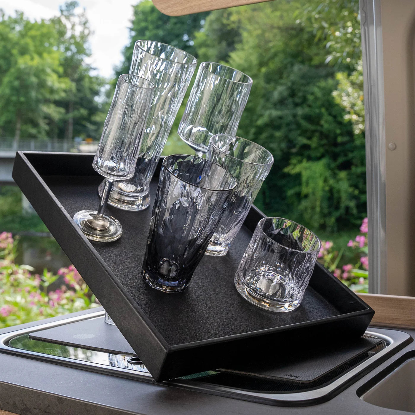 Metal tray in leather look BLACK