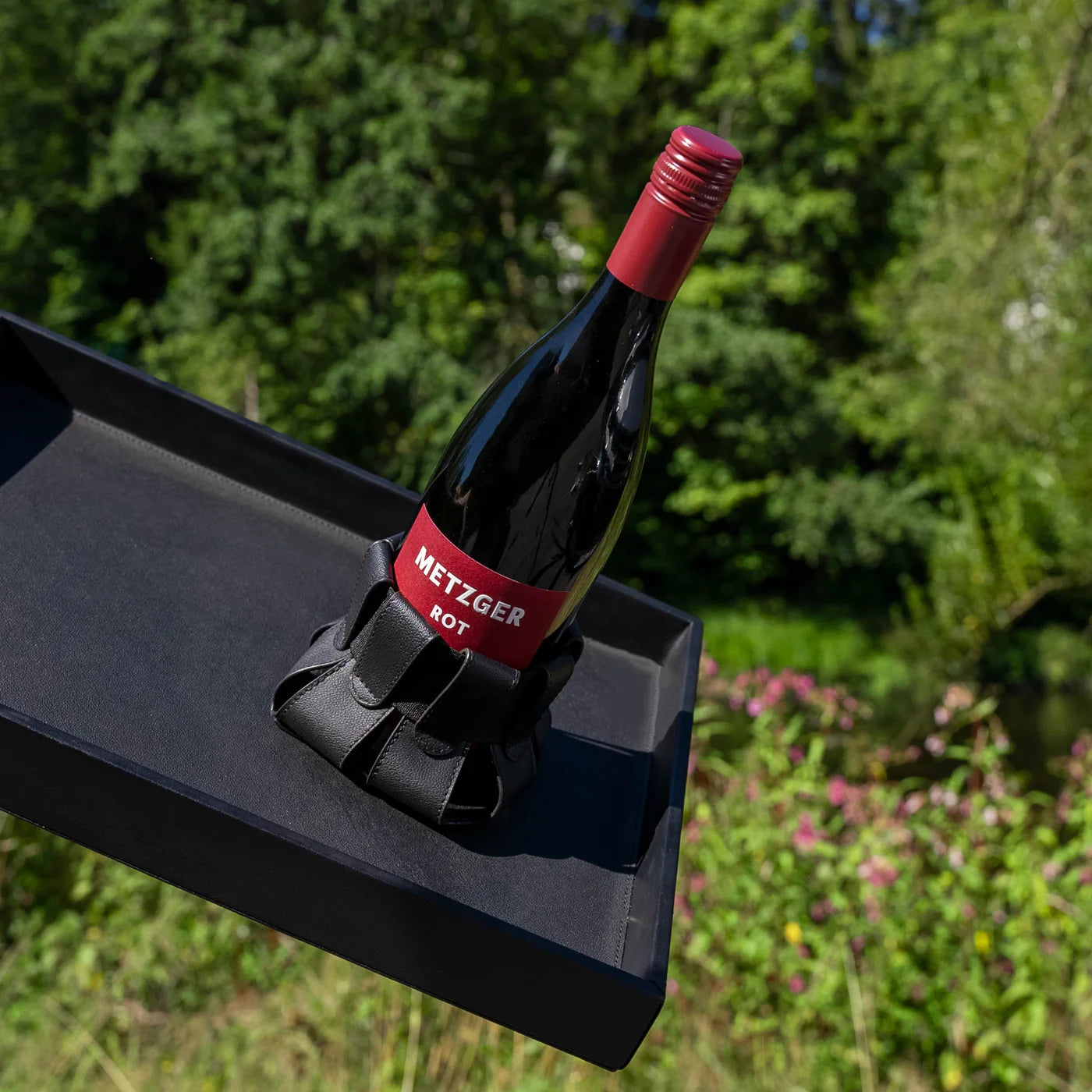 Metal tray in leather look BLACK