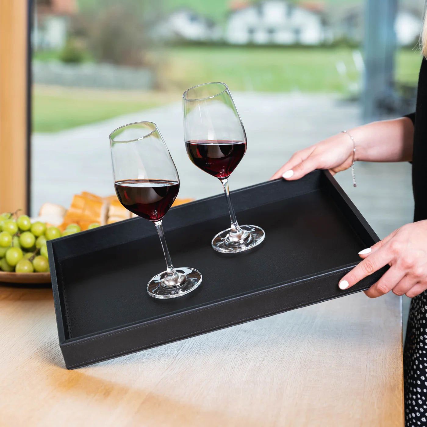 Metal tray in leather look BLACK